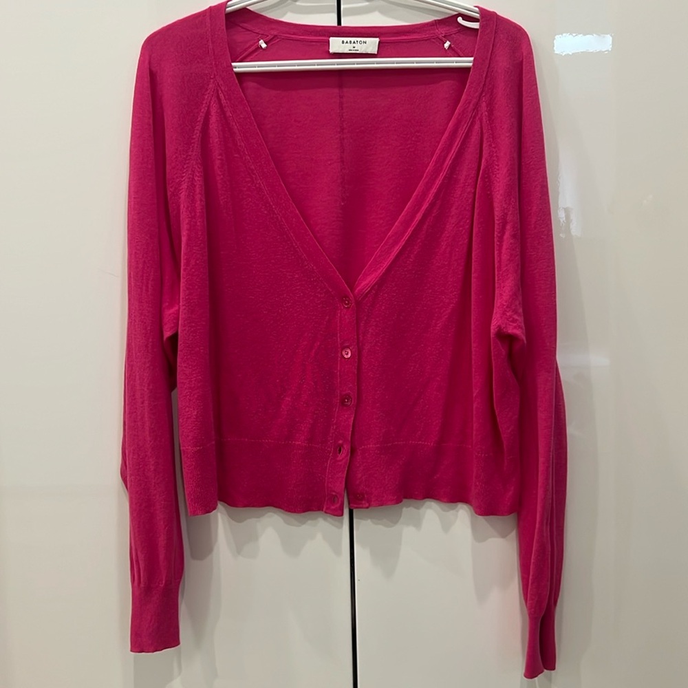 Babaton Hot Pink/Fuchsia Cropped Cardigan | Size M | Lightweight Cotton Blend